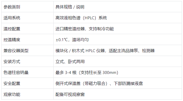 柱恒溫箱核心參數(shù)表